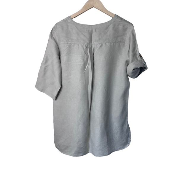 Ellen Tracy 100% Tan Linen 3/4 Sleeve Utility Top XL - Picture 2 of 9